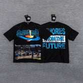 Glazagod "Memories From The Future" Planet Landscape Double‑Sided Graphic Print Crew Neck Streetwear T‑Shirt