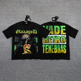 Glazagod Green‑Yellow "VADE RETRO TENEBRAS" Double‑Sided Graphic Print Crew Neck Streetwear T‑Shirt