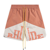 RHUDE Logo Panel Swim Shorts – Pink & White
