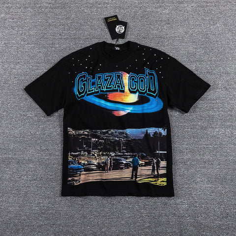 Glazagod "Memories From The Future" Planet Landscape Double‑Sided Graphic Print Crew Neck Streetwear T‑Shirt