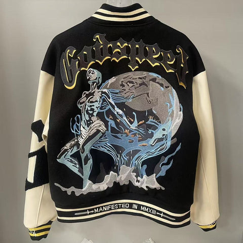 GODSPEED Skull & Wing Graphic Varsity Jacket