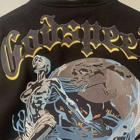 GODSPEED Skull & Wing Graphic Varsity Jacket