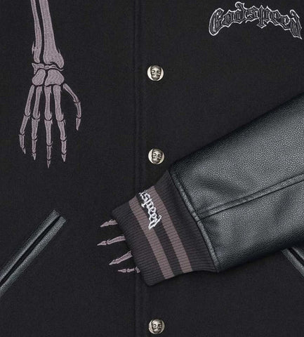 GODSPEED Full Back Skeleton Graphic Varsity Jacket