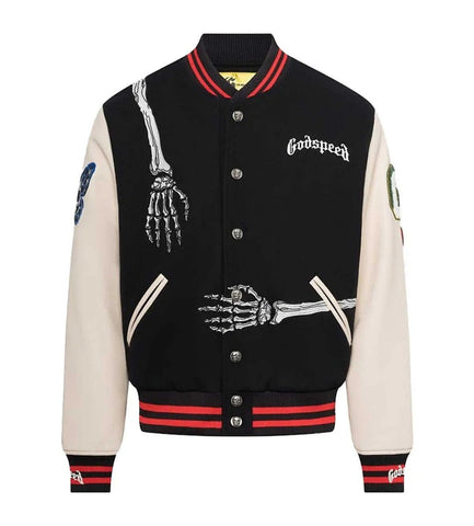 GODSPEED Skeleton Graphic Varsity Jacket