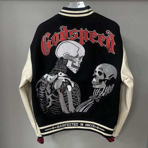 GODSPEED Skull Graphic Varsity Jacket