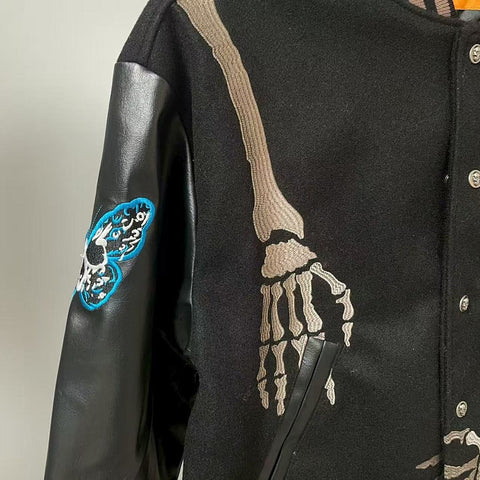 GODSPEED Full Back Skeleton Graphic Varsity Jacket