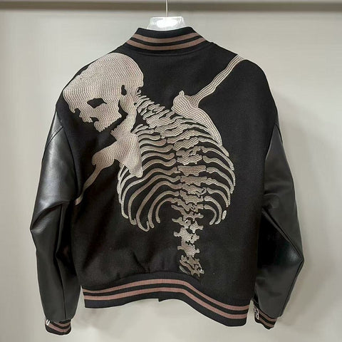 GODSPEED Full Back Skeleton Graphic Varsity Jacket