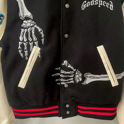 GODSPEED Skeleton Graphic Varsity Jacket