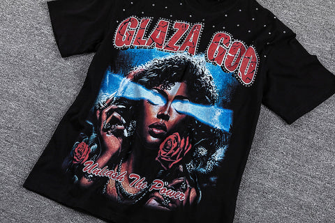 Glazagod Red Portrait Totem Double‑Sided Graphic Print Crew Neck Streetwear T‑Shirt