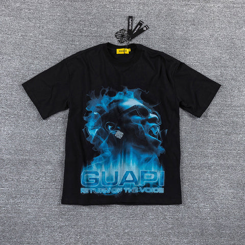 Blue Flame Portrait Double‑Sided Graphic Print Crew Neck Streetwear T‑Shirt