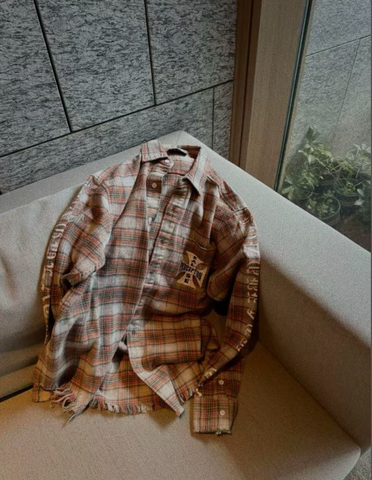 False Perception Cracked Cross Distressed Plaid Flannel