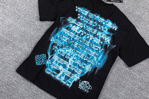 Blue Flame Portrait Double‑Sided Graphic Print Crew Neck Streetwear T‑Shirt