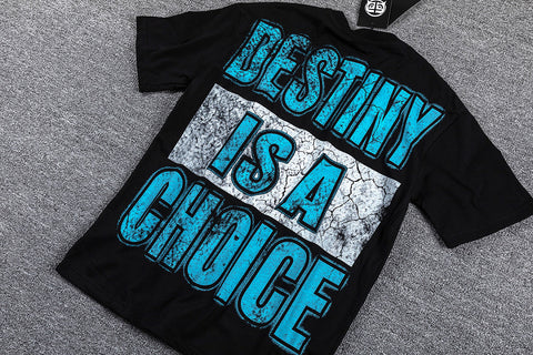 Glazagod "Destiny Is A Choice" Blue‑Cyan Double‑Sided Graphic Print Crew Neck Streetwear T‑Shirt