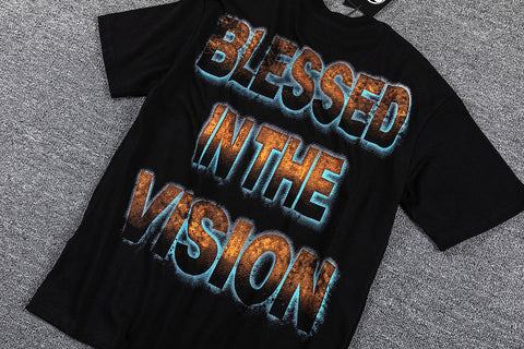 Glazagod Golden Cross Blessed In The Vision Double‑Sided Graphic Print Crew Neck Streetwear T‑Shirt