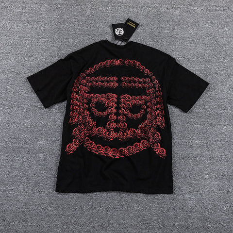 Glazagod Red Portrait Totem Double‑Sided Graphic Print Crew Neck Streetwear T‑Shirt