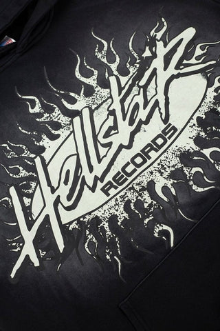 Dark Street‑Style Back Flame‑Star Graphic Oversized Hooded Sweatshirt