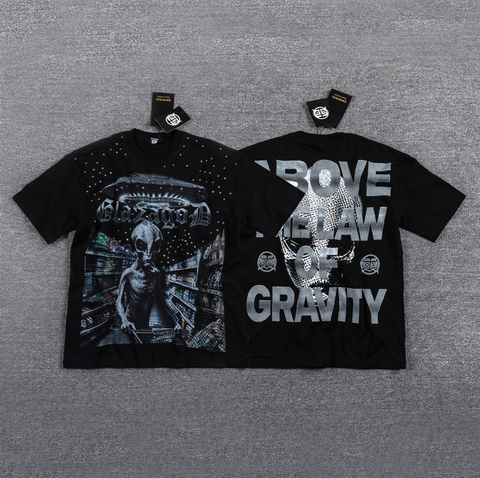 GLAZAGOD Above the Law of Gravity Alien Graphic T-Shirt