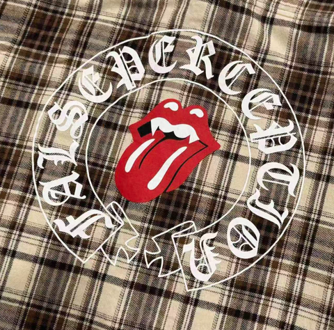 False Perception Rolling Stones Brown Plaid Flannel