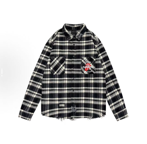False Perception Rolling Stones Black Plaid Flannel