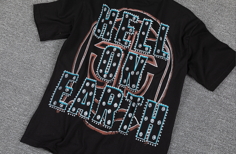 GLAZAGOD 2000 Rhinestone Cosmic Graphic T-Shirt