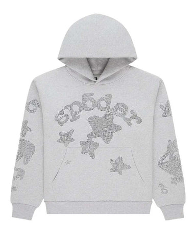 Sp5der Beluga Rhinestone Hoodie Heather Grey