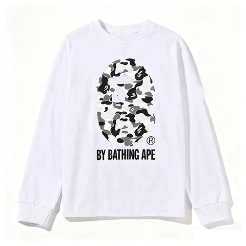 BAPE Style "BY BATHING APE" Camo Ape Head Long-Sleeve Tee - White/Monochrome Camo