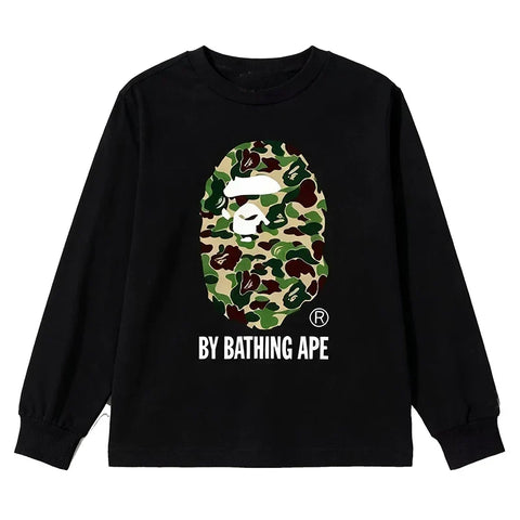 BAPE Style "BY BATHING APE" Camo Ape Head Long-Sleeve Tee - Black/Green