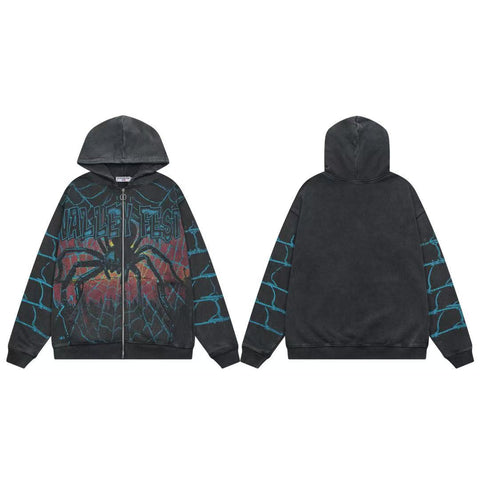 Vale Forever Spider Graphic Zip‑Up Hoodie