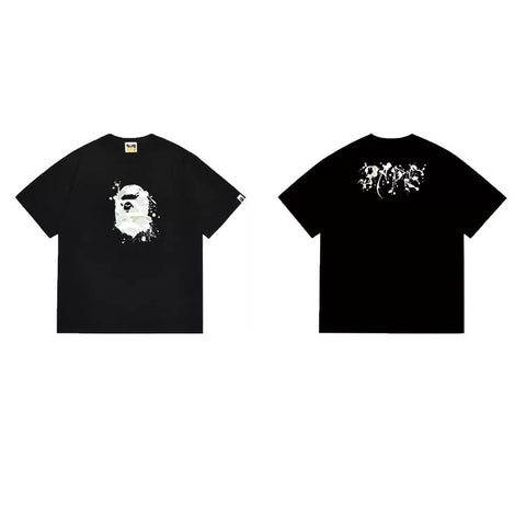 BAPE Style Paint Splatter Ape Head Short-Sleeve Tee - Black