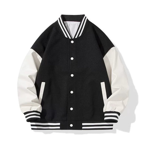Black and White Color‑Block Varsity Jacket