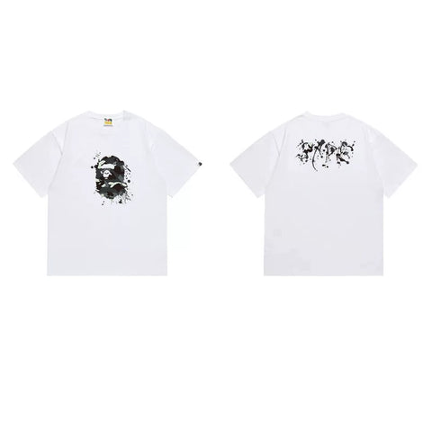 BAPE Style Paint Splatter Dark Art Short-Sleeve Tee - White