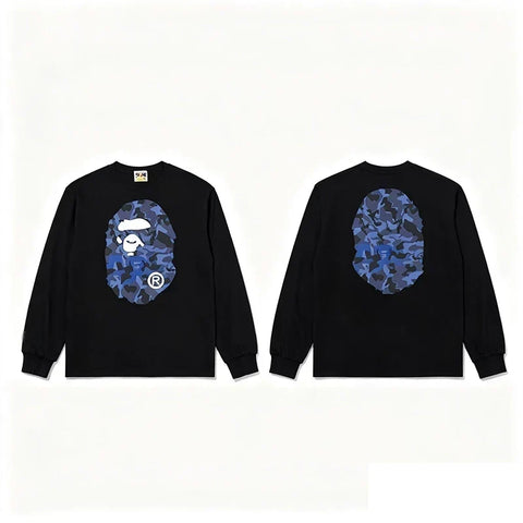 BAPE Style Big Camo Ape Head Long-Sleeve Tee - Black/Blue