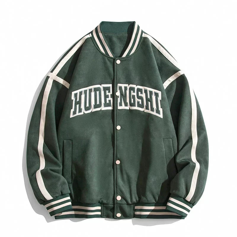 Dark Green Letter Embroidered Varsity Jacket