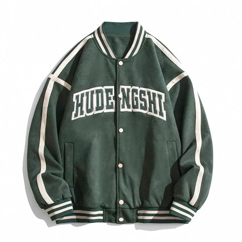 Dark Green Letter Embroidered Varsity Jacket