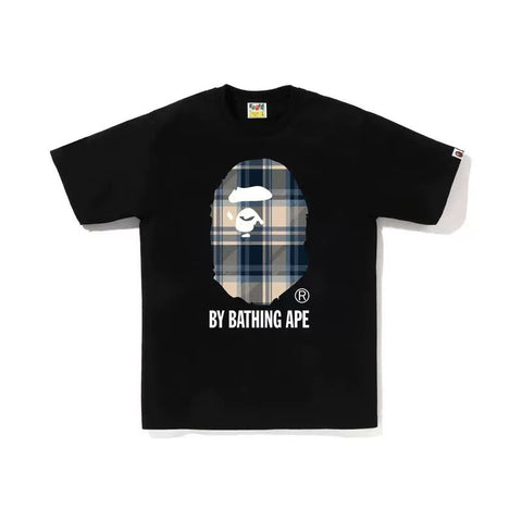 BAPE Style Tartan Plaid Big Ape Head Short-Sleeve Tee - Black/Blue