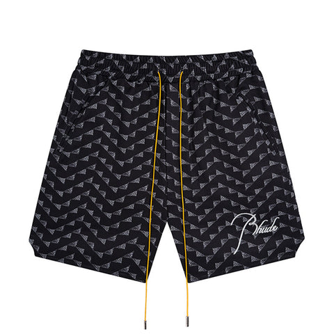 Rhude Letter Embroidered Hip Hop  Casual Split Shorts
