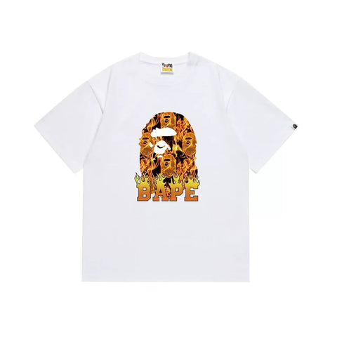 BAPE Style Flame & Logo Ape Head Short-Sleeve Tee - White