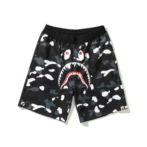 BAPE Style Camo Shark Casual Shorts - Black/Grey