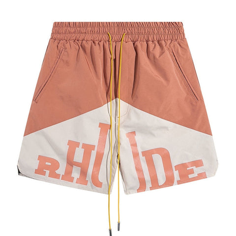 RHUDE Logo Panel Swim Shorts – Pink & White
