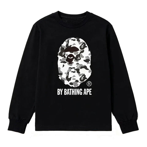 BAPE Style "BY BATHING APE" Camo Ape Head Long-Sleeve Tee - Black/Monochrome Camo