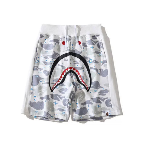 BAPE Style Space Galaxy Camo Shark Casual Shorts - Light Grey/White