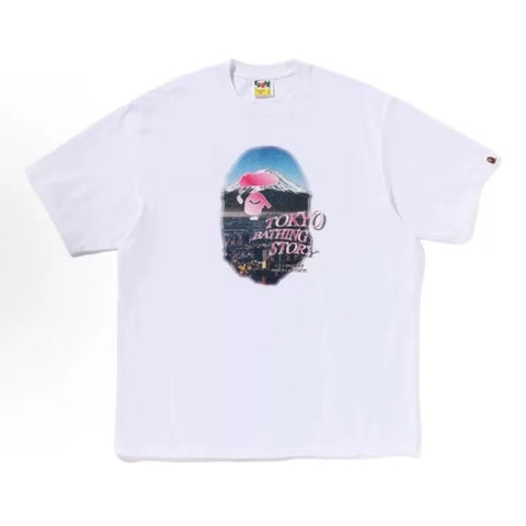 BAPE Style "Tokyo Bathing Story" Mt. Fuji Ape Head Tee - White