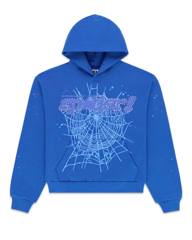 Sp5der Rhinestone Punk V2 Hoodie Blue