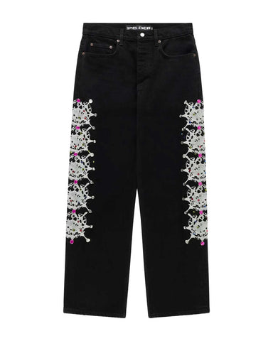 Sp5der Web Stone Denim Pants Black