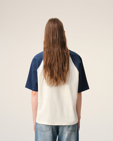 White And Blue Cotton Ami De Coeur Knitted Patch T-shirt