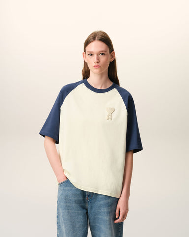 White And Blue Cotton Ami De Coeur Knitted Patch T-shirt