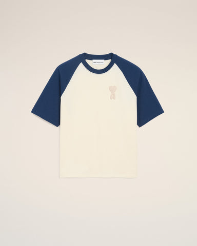 White And Blue Cotton Ami De Coeur Knitted Patch T-shirt