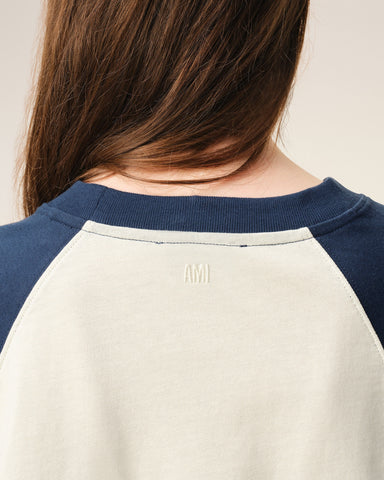 White And Blue Cotton Ami De Coeur Knitted Patch T-shirt