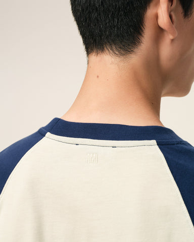 White And Blue Cotton Ami De Coeur Knitted Patch T-shirt