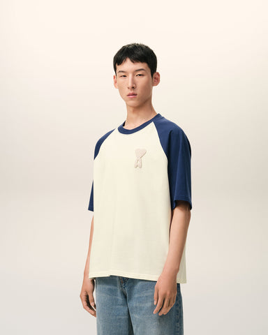 White And Blue Cotton Ami De Coeur Knitted Patch T-shirt